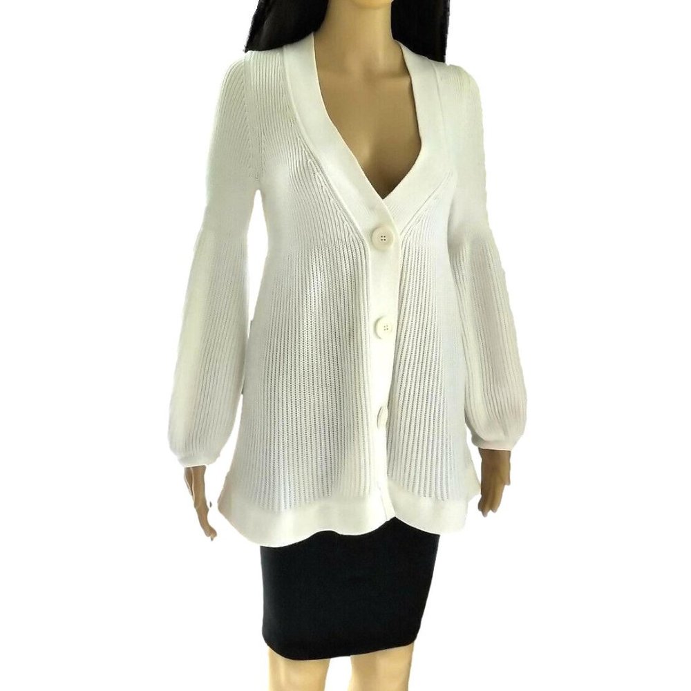Escada Ivory Babydoll Butterfly Sleeve Cardigan Sweater 36 XS S - Picture 3 of 9
